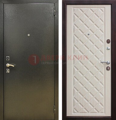 Темно-серая железная дверь с порошковым покрытием и филенчатой МДФ ДП-289